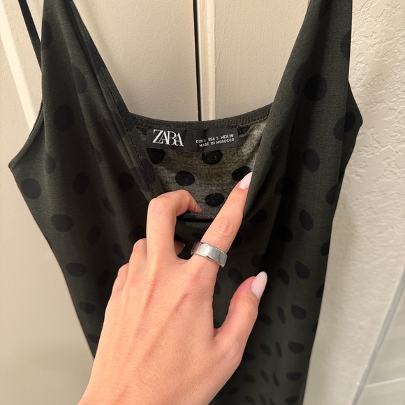 Zara Polka Dot Midi Slip Dress Green and Black - Picture 4 of 8